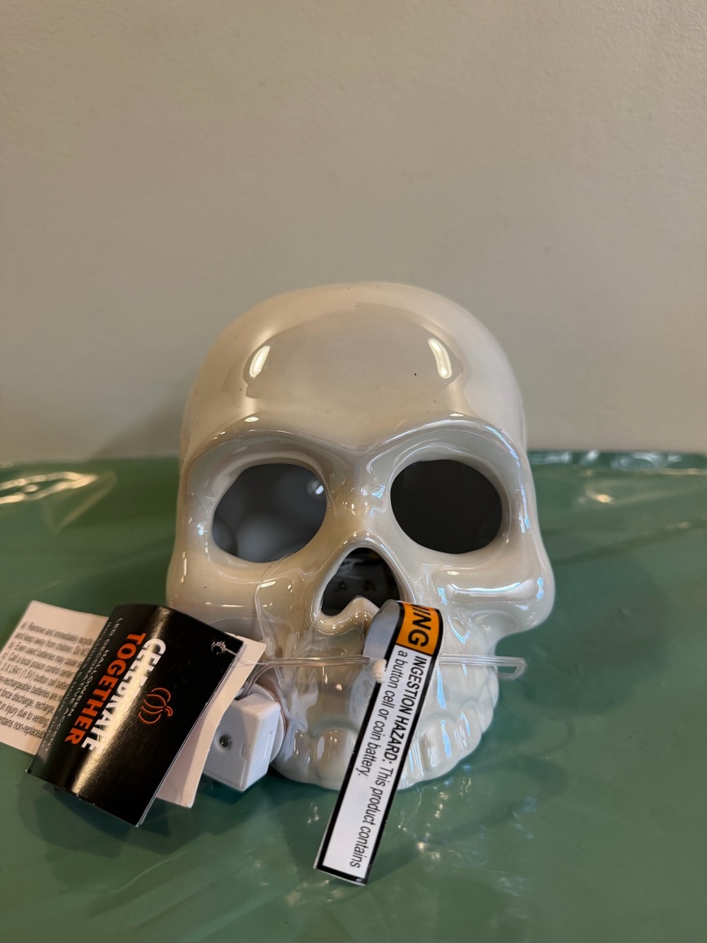 NEW Halloween Themed Glossy White Skull with LED Lights
